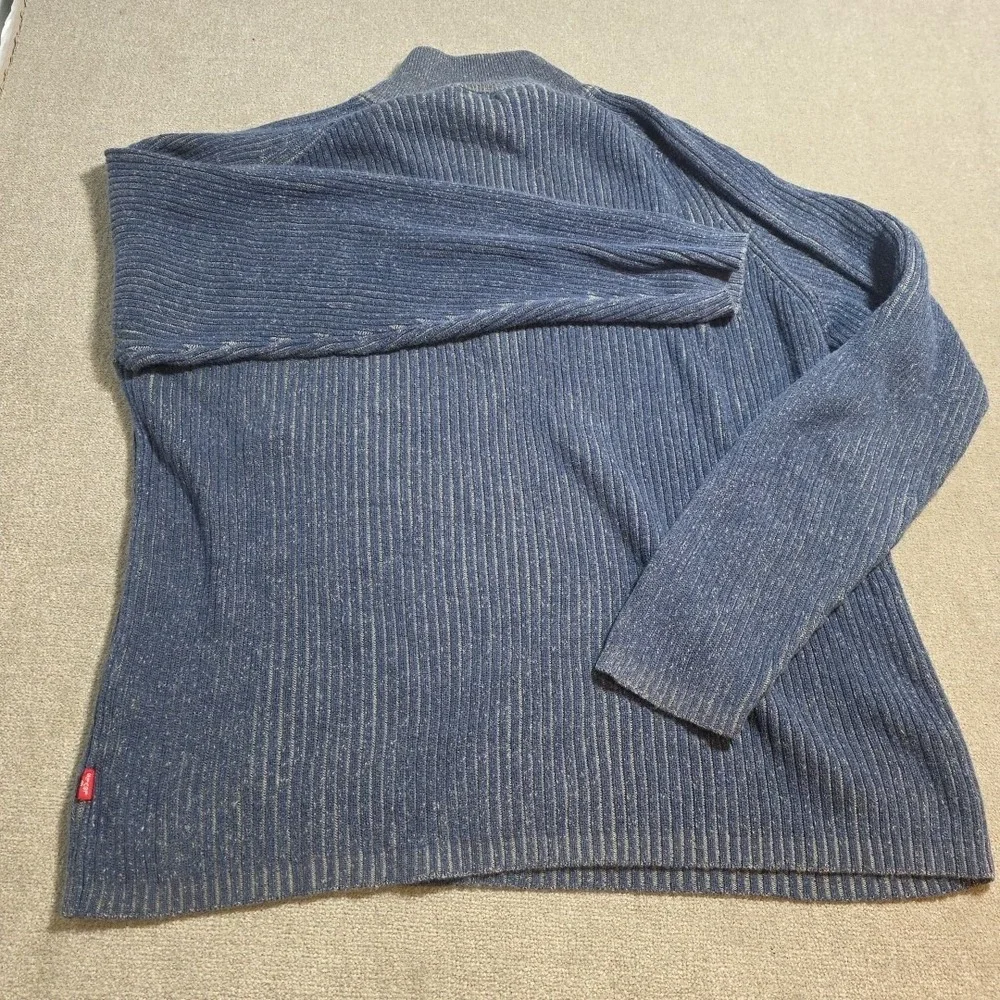 VTG 90s Levi Quarter Zip Sweater‎ Mens XL Blue Rust Ribbed Knit Cotton Pullover